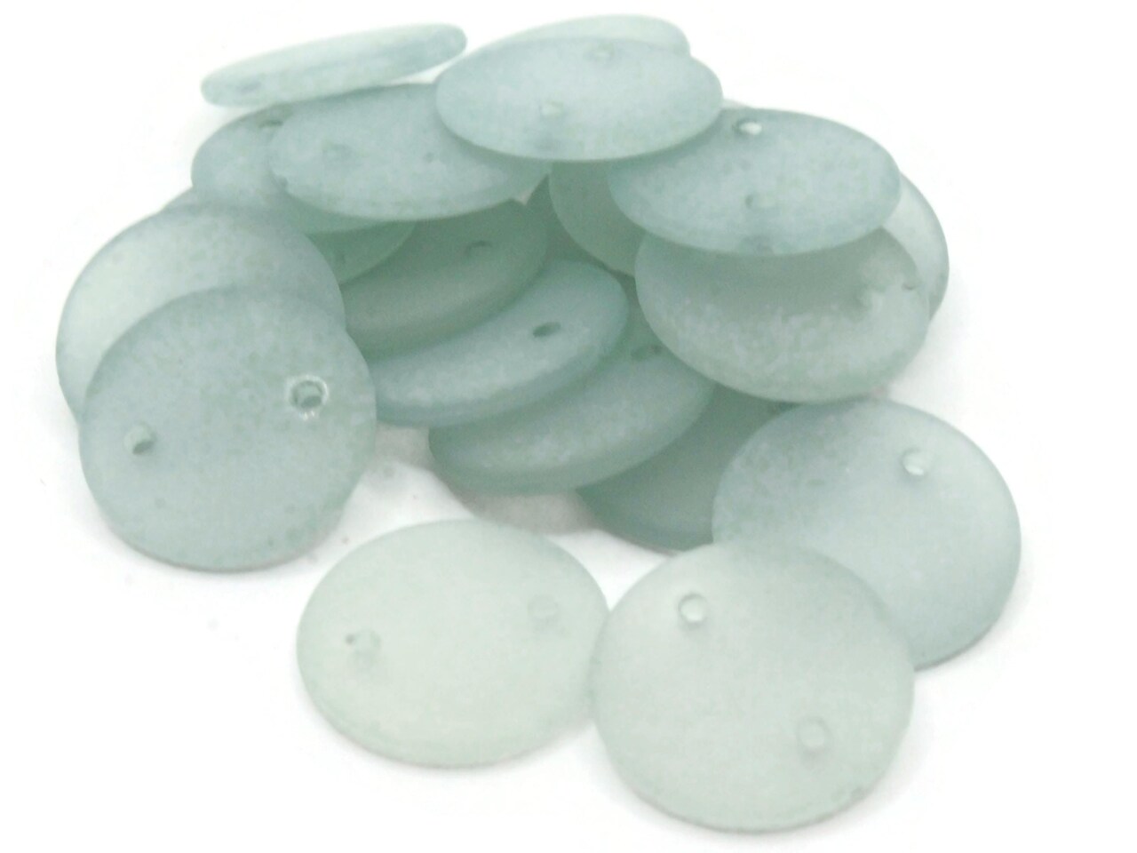 20 16mm Flat Round Two Hole Link Frosted Green Vintage Lucite Plastic Beads